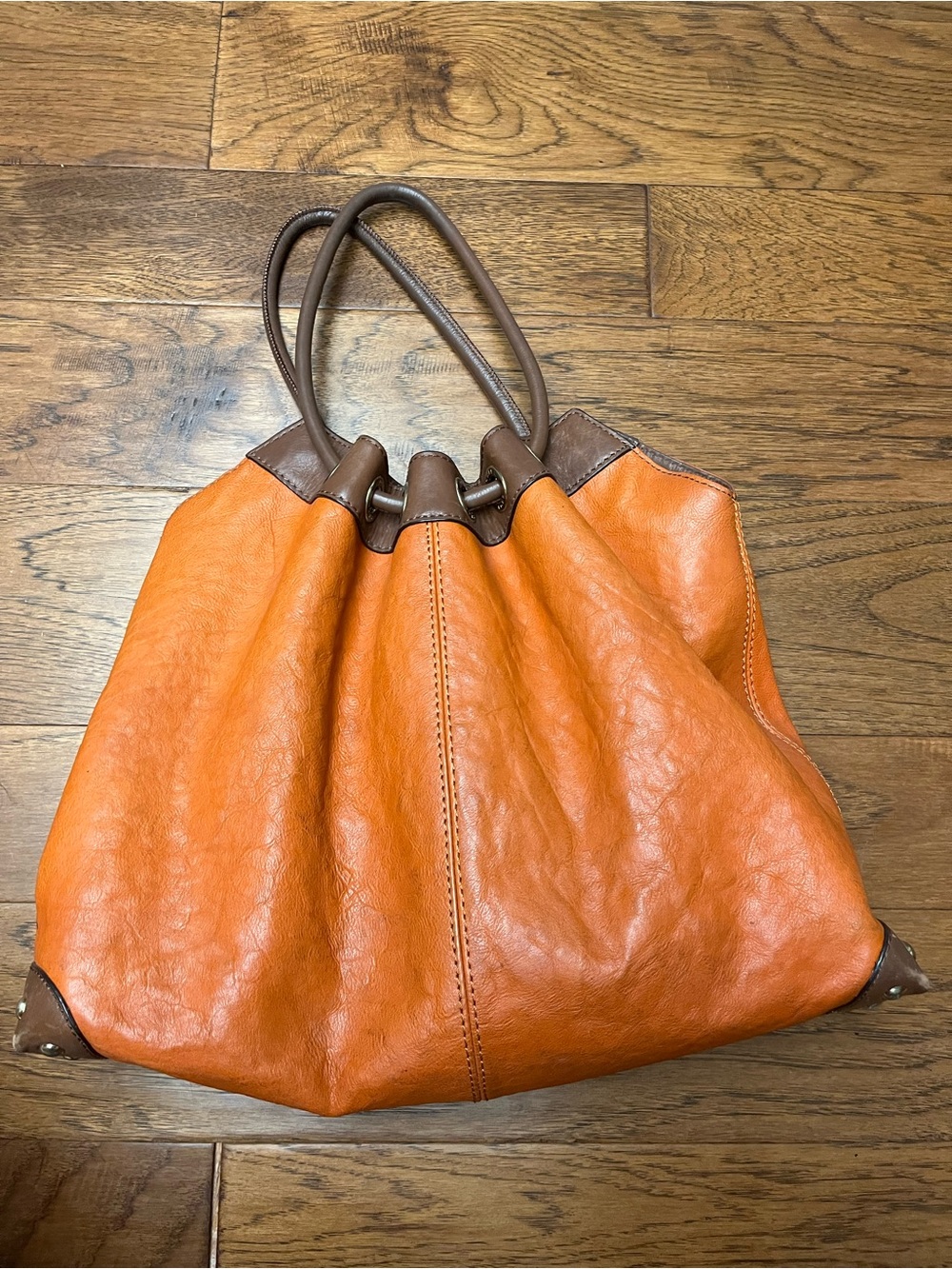 Women's Brown Orange Leather Tote Purse Large